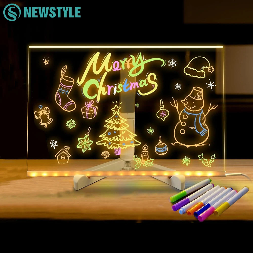 LED Message Board Night Light Acrylic Marker Message  Board With 7 Colors Pen For Kids Drawing Board Christmas Gift