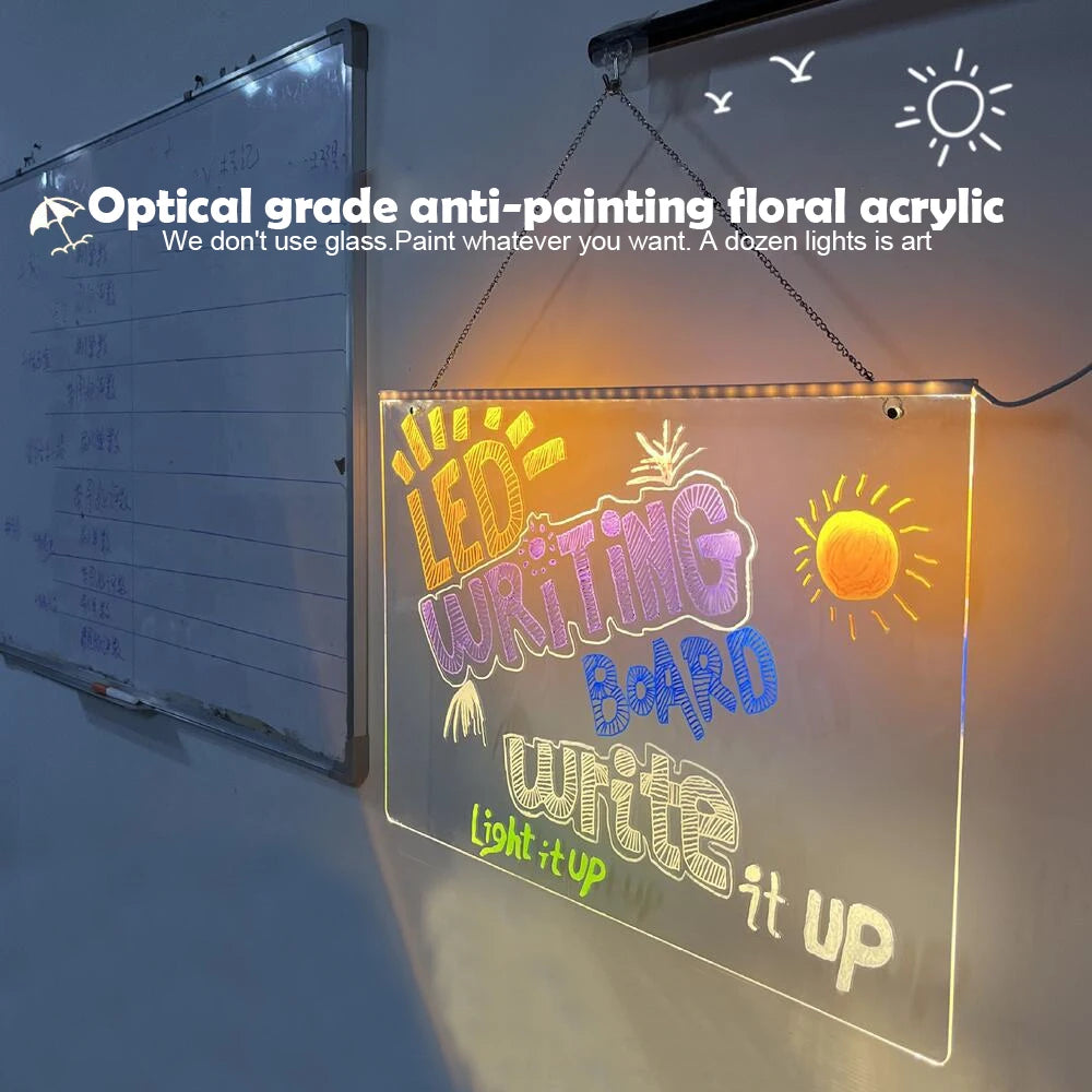 LED Message Board Night Light Acrylic Marker Message  Board With 7 Colors Pen For Kids Drawing Board Christmas Gift