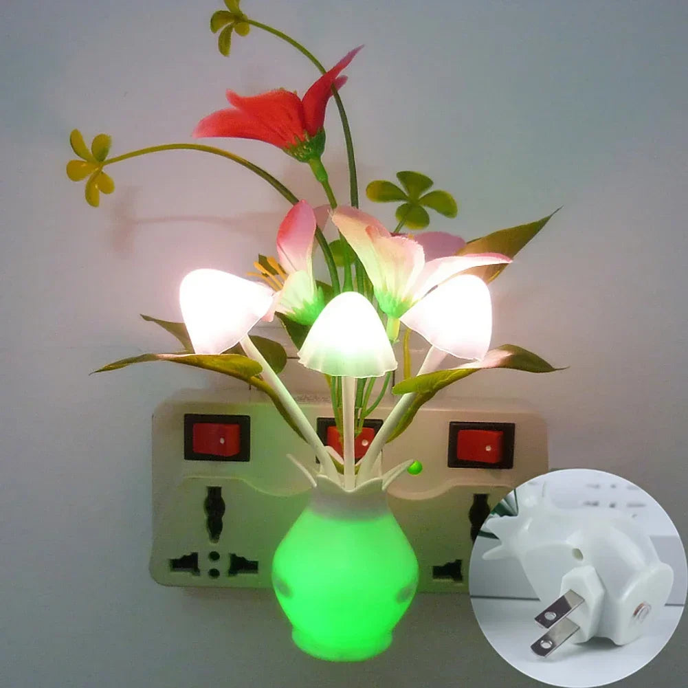 1Pc US Plug Rose Flower Wall Light Led Night Light With Sensor Plug-in Auto Switch Mushroom Night Lamp Home Living Room Decor