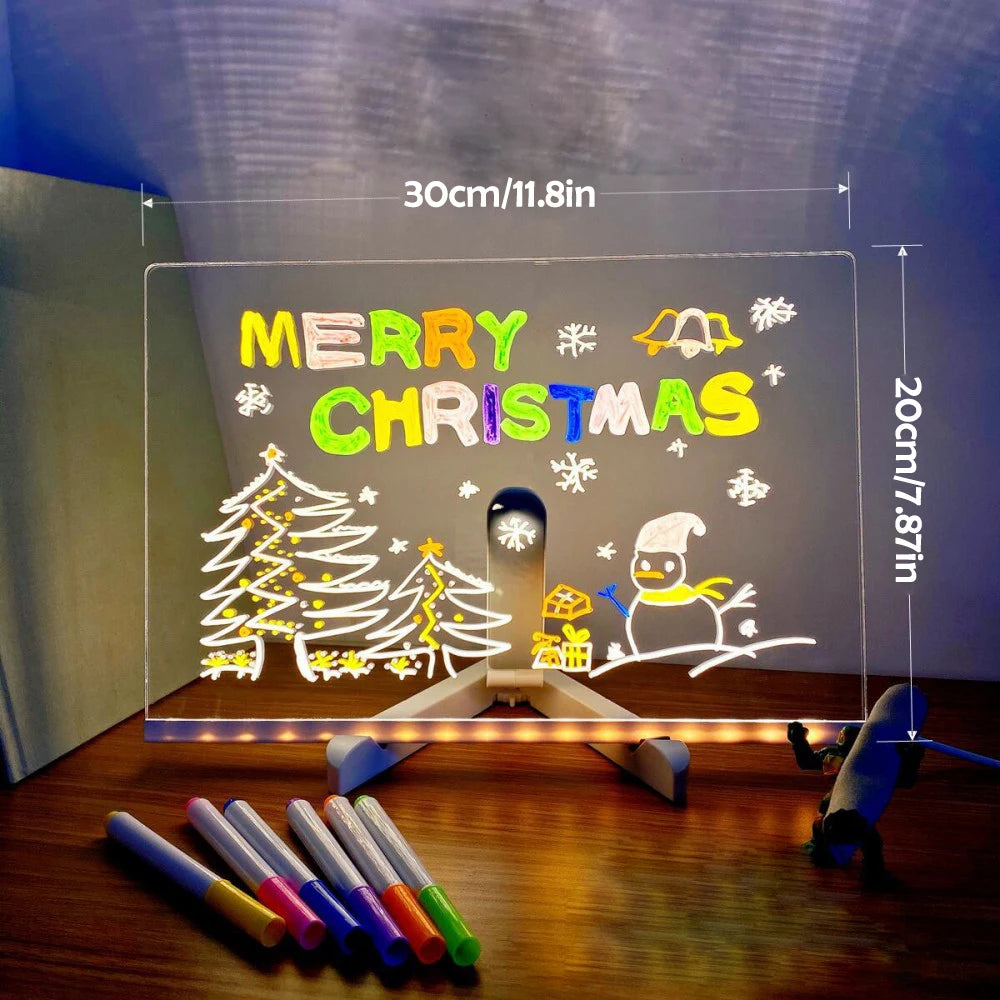 LED Message Board Night Light Acrylic Marker Message  Board With 7 Colors Pen For Kids Drawing Board Christmas Gift