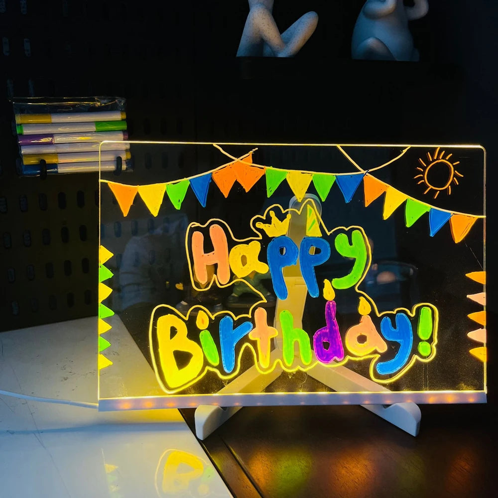 LED Message Board Night Light Acrylic Marker Message  Board With 7 Colors Pen For Kids Drawing Board Christmas Gift