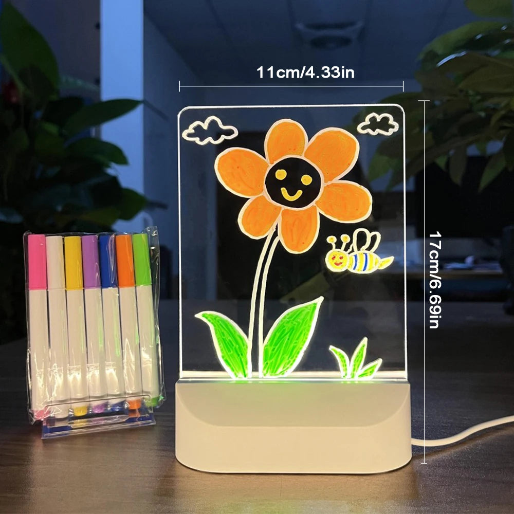 LED Message Board Night Light Acrylic Marker Message  Board With 7 Colors Pen For Kids Drawing Board Christmas Gift