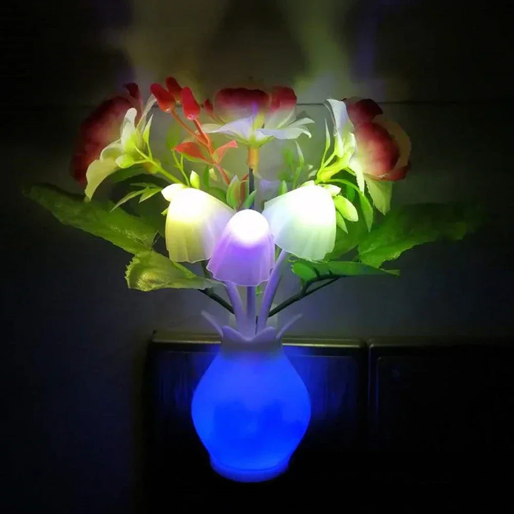 1Pc US Plug Rose Flower Wall Light Led Night Light With Sensor Plug-in Auto Switch Mushroom Night Lamp Home Living Room Decor