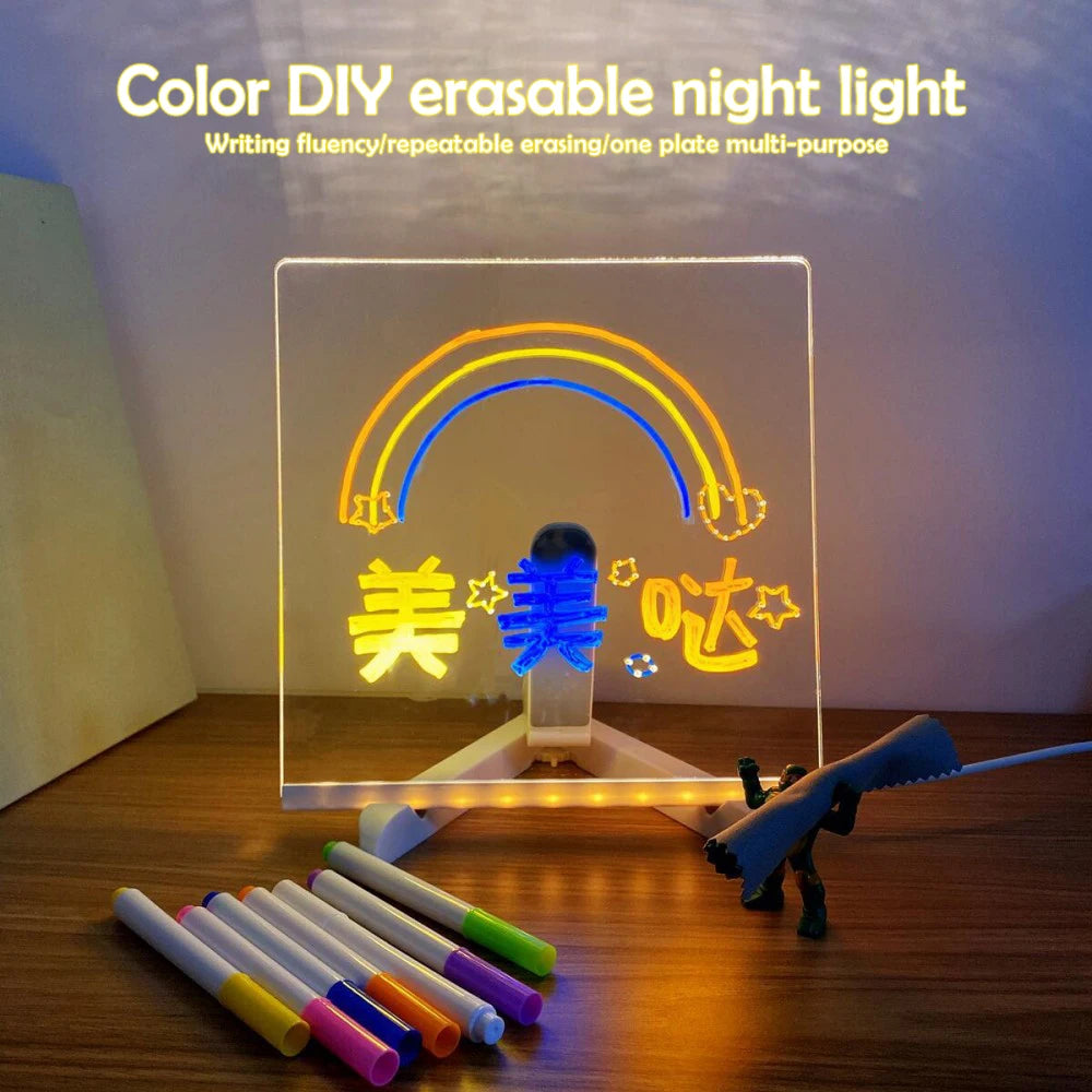 LED Message Board Night Light Acrylic Marker Message  Board With 7 Colors Pen For Kids Drawing Board Christmas Gift