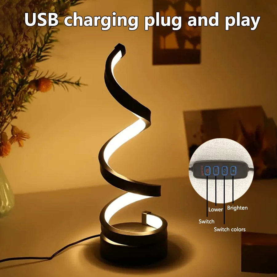 Dimmable Led Table Lamp USB 5V Night Light Modern Spiral Desk Room Decoration Bedroom Office Study Reading Book Light 3 Colors