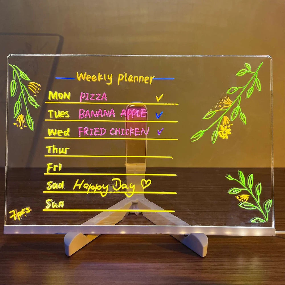 LED Message Board Night Light Acrylic Marker Message  Board With 7 Colors Pen For Kids Drawing Board Christmas Gift