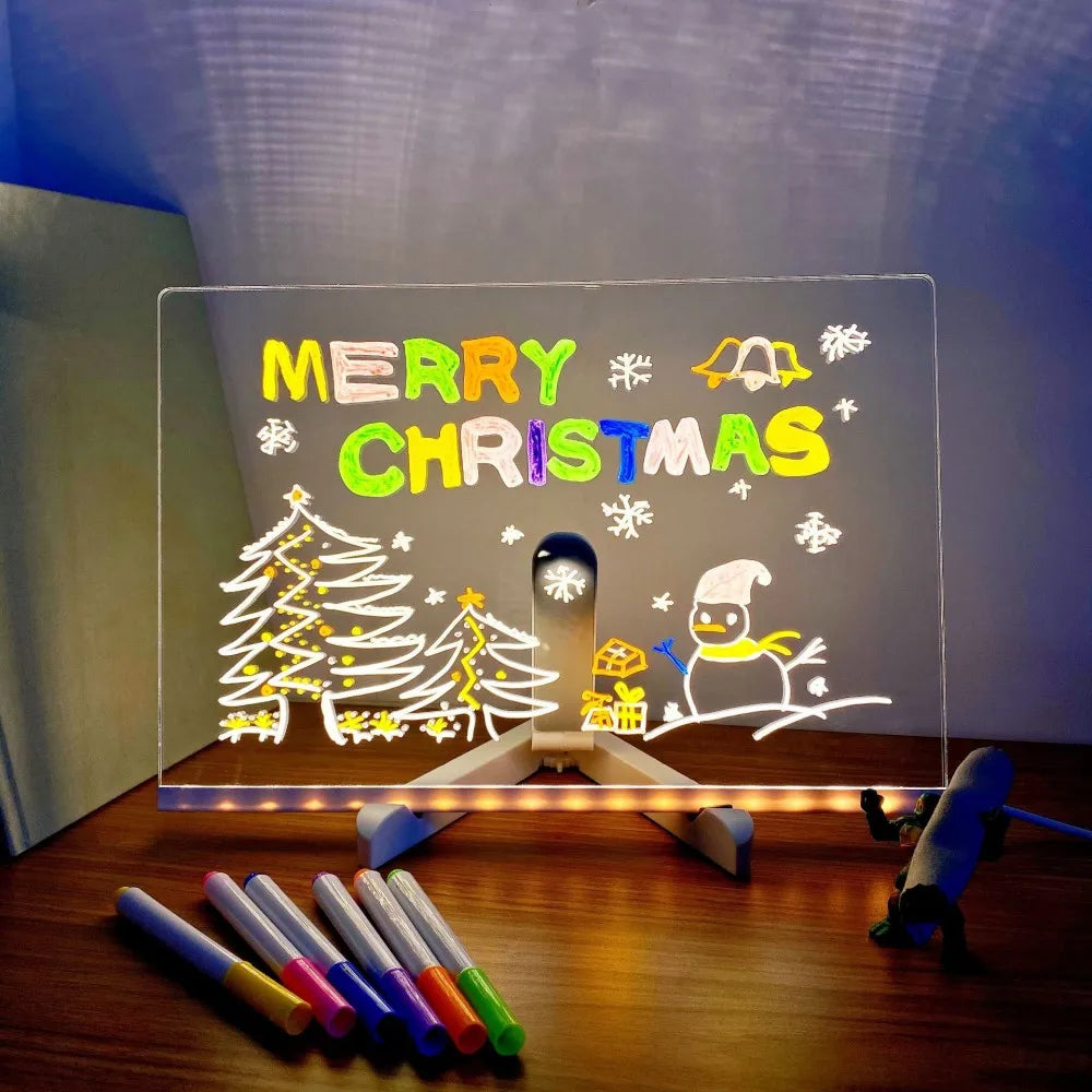 LED Message Board Night Light Acrylic Marker Message  Board With 7 Colors Pen For Kids Drawing Board Christmas Gift