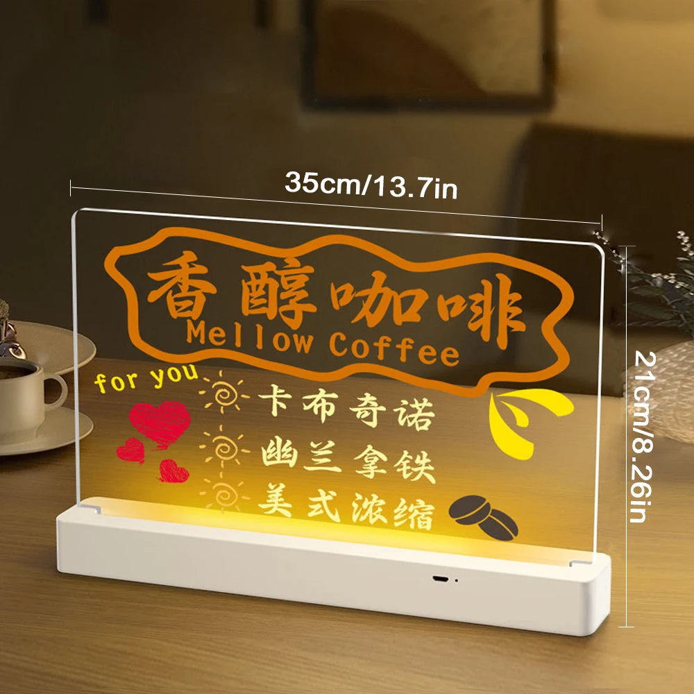 LED Message Board Night Light Acrylic Marker Message  Board With 7 Colors Pen For Kids Drawing Board Christmas Gift
