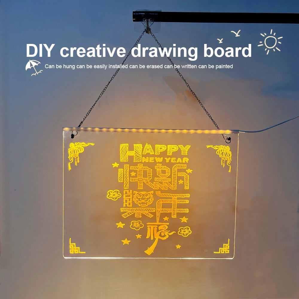 LED Message Board Night Light Acrylic Marker Message  Board With 7 Colors Pen For Kids Drawing Board Christmas Gift