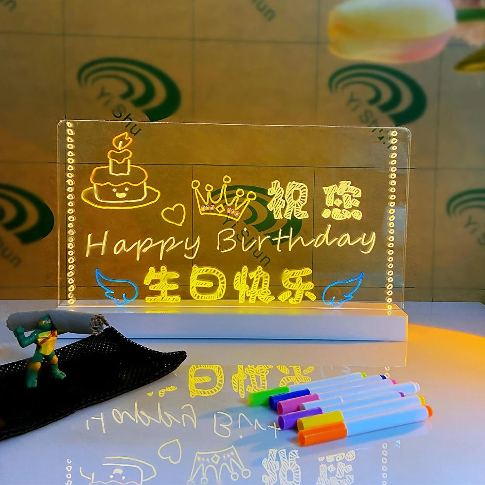 LED Message Board Night Light Acrylic Marker Message  Board With 7 Colors Pen For Kids Drawing Board Christmas Gift
