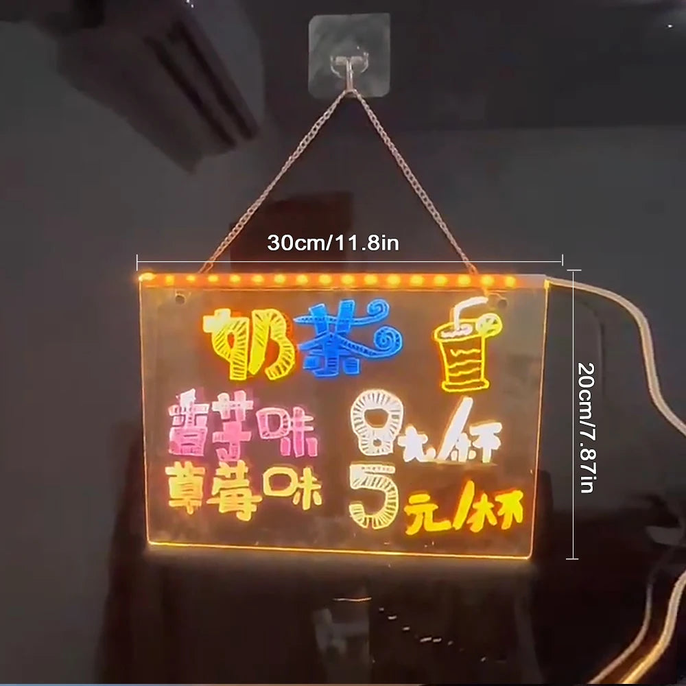 LED Message Board Night Light Acrylic Marker Message  Board With 7 Colors Pen For Kids Drawing Board Christmas Gift