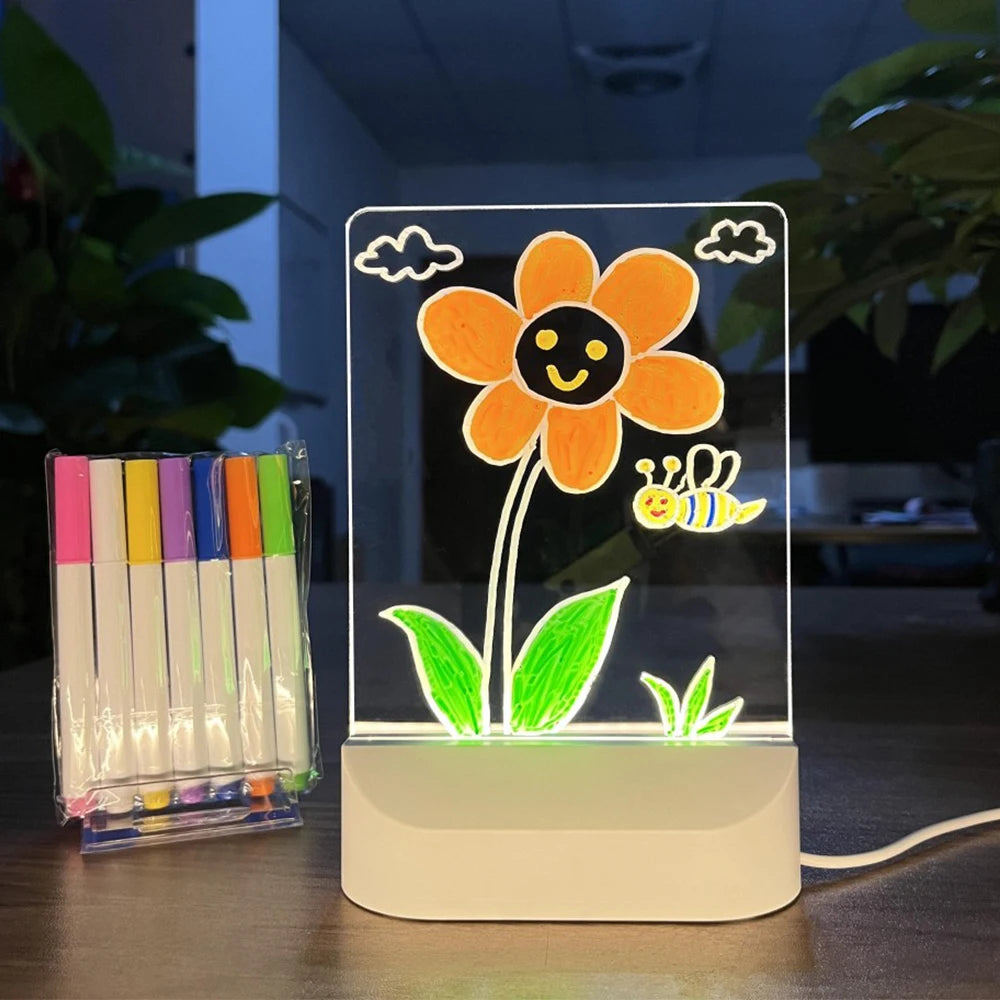 LED Message Board Night Light Acrylic Marker Message  Board With 7 Colors Pen For Kids Drawing Board Christmas Gift