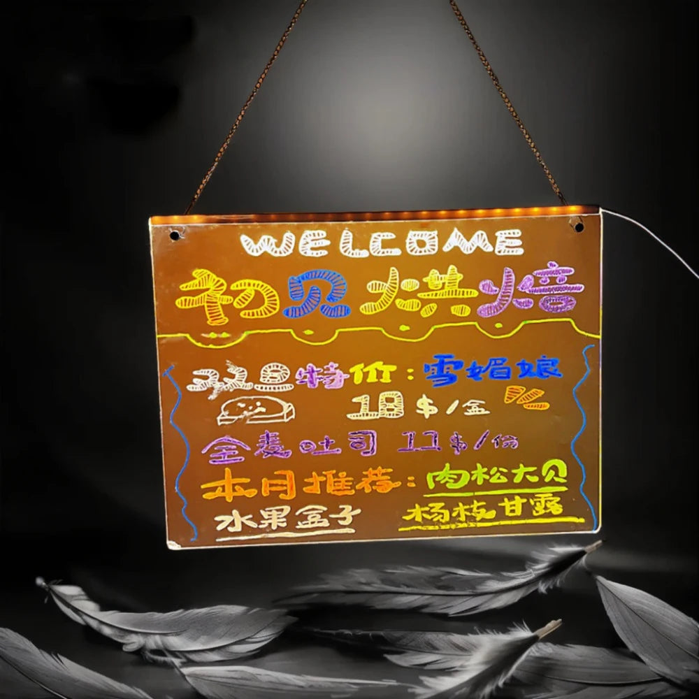 LED Message Board Night Light Acrylic Marker Message  Board With 7 Colors Pen For Kids Drawing Board Christmas Gift