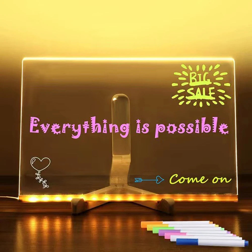 LED Message Board Night Light Acrylic Marker Message  Board With 7 Colors Pen For Kids Drawing Board Christmas Gift